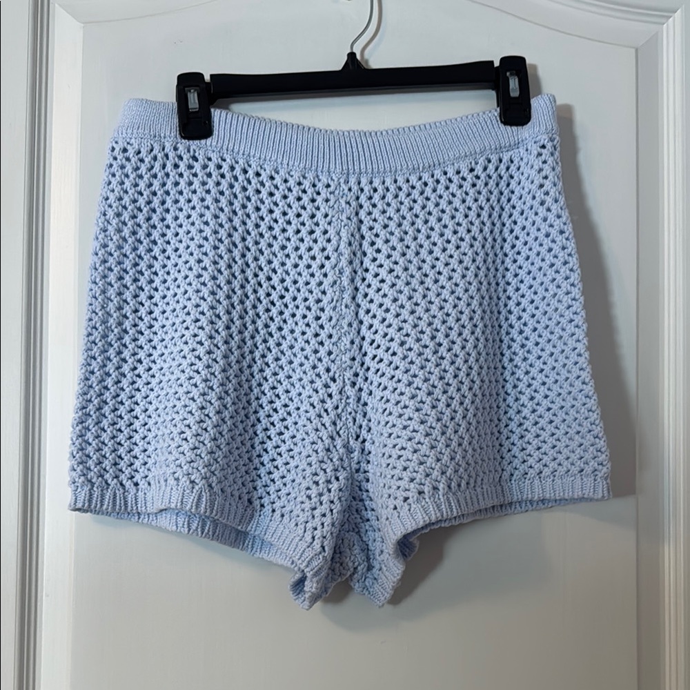 Light Blue Knit Women's Cover up Shorts